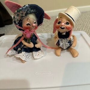 Charming Bunny Figurines with Blue and White Outfits, AnnaLee 92’